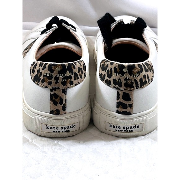 Kate Spade Leopard White Leather Sneaker Fez tennis shoe RARE print 8.5 B women - Picture 16 of 16